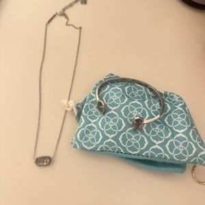 kendra scott elisa necklace and elton cuff bracelet set silver iridescent gem
